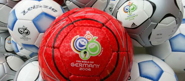 Soccer balls bearing the 2006 World Cup logo are seen in the sponsors area of the Exhibition Halls in Leipzig, Germany Thursday Dec. 8, 2005 Soccer balls bearing the 2006 World Cup logo are seen in the sponsors area of the Exhibition Halls in Leipzig, Germany Thursday Dec. 8, 2005 - Sputnik International