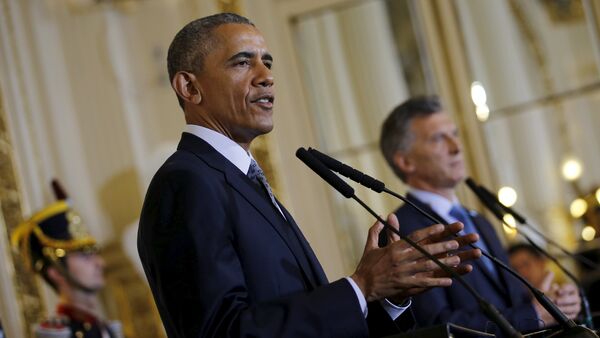 U.S. President Barack Obama and Argentina's President Mauricio Macri attend a news conference at the Casa Rosada government house as part of Obama's two-day visit to Argentina, in Buenos Aires March 23, 2016 - Sputnik International