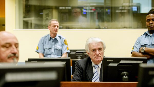 Ex-Bosnian Serb leader Radovan Karadzic sits in the court of the International Criminal Tribunal for former Yugoslavia (ICTY) in the Hague, the Netherlands March 24, 2016. - Sputnik International