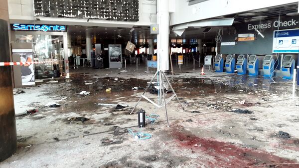 Damage is seen inside the departure terminal following the March 22, 2016 bombing at Zaventem Airport, in these undated photos made available to Reuters by the Belgian newspaper Het Nieuwsblad, in Brussels, Belgium, March 29, 2016. Damage is seen inside the departure terminal following the March 22, 2016 bombing at Zaventem Airport, in these undated photos made available to Reuters by the Belgian newspaper Het Nieuwsblad, in Brussels, Belgium, March 29, 2016. - Sputnik International