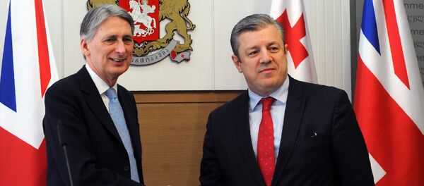 British Foreign Secretary Philip Hammond (L) and Georgian Prime Minister Giorgi Kvirikashvili shake hands during a joint press conference following their meeting in Tbilisi on March 30, 2016 British Foreign Secretary Philip Hammond (L) and Georgian Prime Minister Giorgi Kvirikashvili shake hands during a joint press conference following their meeting in Tbilisi on March 30, 2016 - Sputnik International