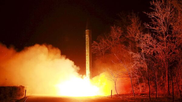 A ballistic rocket launch drill of the Strategic Force of the Korean People's Army (KPA) is seen at an unknown location, in this undated photo released by North Korea's Korean Central News Agency (KCNA) in Pyongyang on March 11, 2016 - Sputnik International