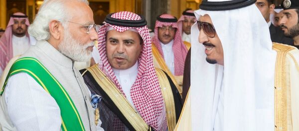 Saudi King Salman (R) shakes hands with India's Prime Minister Narendra Modi in Riyadh, Saudi Arabia Saudi King Salman (R) shakes hands with India's Prime Minister Narendra Modi in Riyadh, Saudi Arabia - Sputnik International