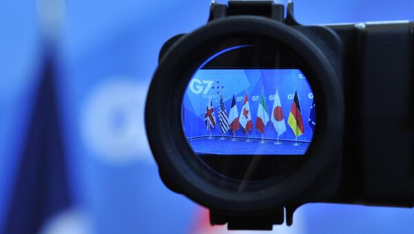 Flags are seen in a camera screen at the G7 summit (file) - Sputnik International