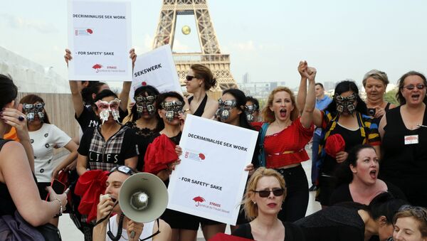 French sex workers take part in a demonstration to denounce a bill on prostitution.file photo - Sputnik International