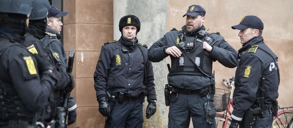 Danish policemen stand guard in front of the city court in Copenhagen, Denmark - Sputnik International