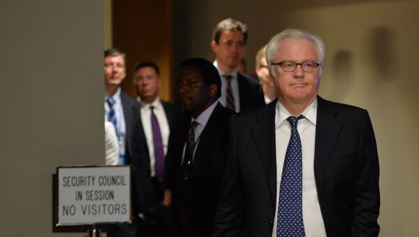 Vitaly Churkin, Russia's Ambassador to the United Nations, leaves the Security Council chambers July 21, 2014 at UN headquarters in New York - Sputnik International