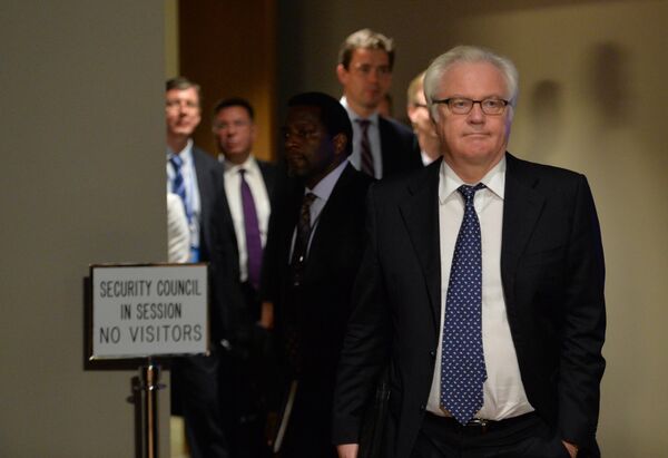 Vitaly Churkin, Russia's Ambassador to the United Nations, leaves the Security Council chambers July 21, 2014 at UN headquarters in New York - Sputnik International