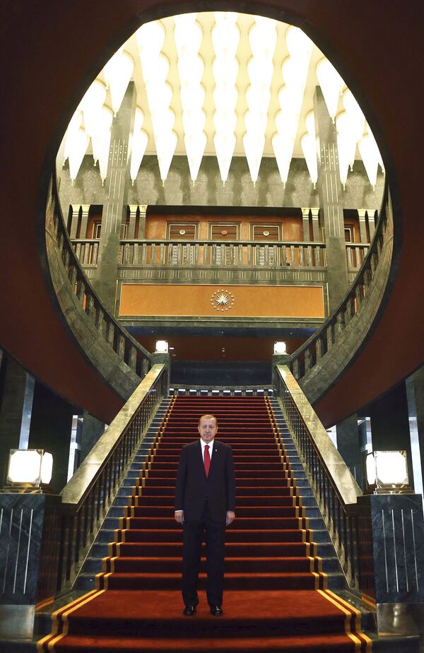 Turkish President Recep Tayyip Erdogan poses inside the new Ak Saray presidential palace (White Palace) on the outskirts of Ankara (File) Turkish President Recep Tayyip Erdogan poses inside the new Ak Saray presidential palace (White Palace) on the outskirts of Ankara (File) - Sputnik International
