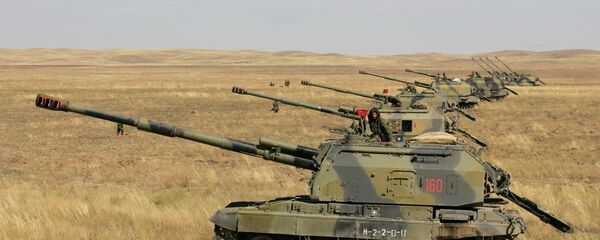 Self-propelled guns line up during the joint drills of the Shanghai Cooperation Organization (SCO) countries in Kazakhstan (File) - Sputnik International