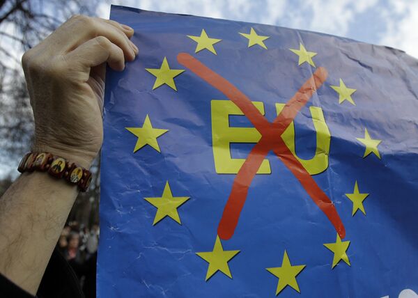 Anti-EU banner. File photo - Sputnik International
