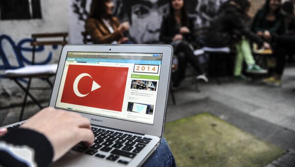 A person uses a laptop computer showing a Turkish flag on March 27, 2014 in Istanbul - Sputnik International