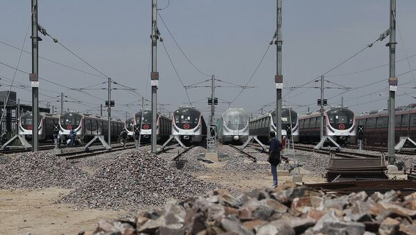 Hyundai Rotem trains are seen parked inside the Delhi Metro Rail Corporation (DMRC) Mukundpur depot in New Delhi, India, April 6, 2016. - Sputnik International