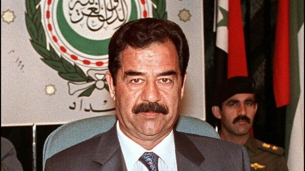 Iraqi President Saddam Hussein shown in file picture dated 28 May 1990 in Baghdad, addresses the opening session of the Extraordinary Arab Summit called to adopt a unified Arab stance against Soviet Jewish immigration to Israel.(File) - Sputnik International