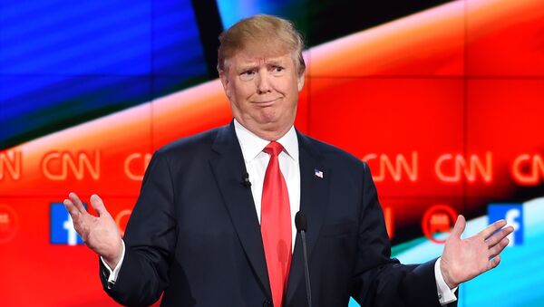 Republican presidential candidate businessman Donald Trump gestures during the Republican Presidential Debate, hosted by CNN, at The Venetian Las Vegas on December 15, 2015 in Las Vegas, Nevada. - Sputnik International