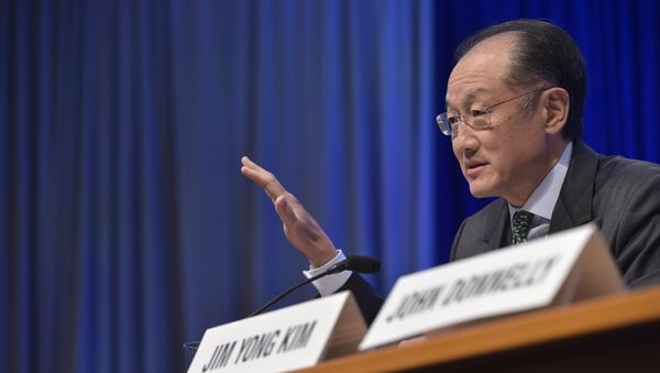 World Bank President Jim Yong Kim speaks at a press conference during the 2016 International Monetary Fund, World Bank Spring Meetings at IMF headquarters on April 14, 2016 - Sputnik International