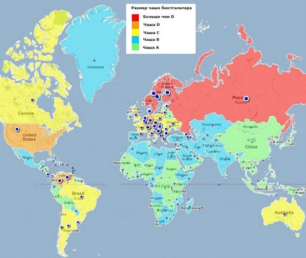 World map of average breast cup size in the world. - Sputnik International