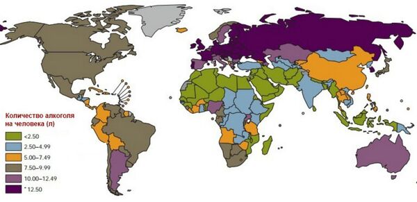 Map of alcohol consumption around the world.  - Sputnik International