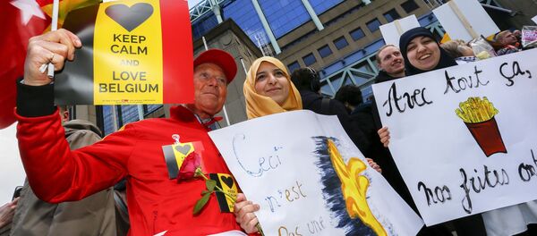 People take part in a rally called The march against the fear, Tous Ensemble, Samen Een, All Together in memory of the victims of bomb attacks in Brussels metro and Brussels international airport of Zaventem in Brussels, Belgium, April 17, 2016 People take part in a rally called The march against the fear, Tous Ensemble, Samen Een, All Together in memory of the victims of bomb attacks in Brussels metro and Brussels international airport of Zaventem in Brussels, Belgium, April 17, 2016 - Sputnik International