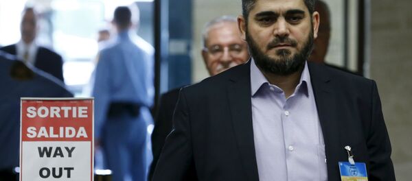 Mohamed Alloush of the Jaysh al Islam arrives with the delegation of the High Negotiations Committee (HNC) for a meeting with U.N. mediator Staffan de Mistura during Syria Peace talks at the United Nations in Geneva, Switzerland, April 13, 2016 Mohamed Alloush of the Jaysh al Islam arrives with the delegation of the High Negotiations Committee (HNC) for a meeting with U.N. mediator Staffan de Mistura during Syria Peace talks at the United Nations in Geneva, Switzerland, April 13, 2016 - Sputnik International