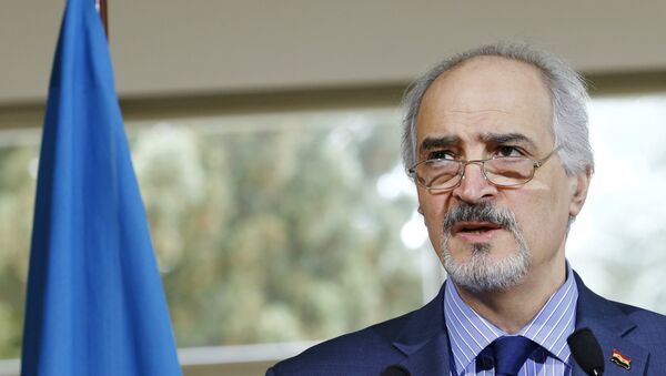 Syrian government's head of delegation Bashar al-Jaafari attends a news conference after a meeting on Syria at the European headquarters of the United Nations in Geneva, Switzerland, April 18, 2016. - Sputnik International