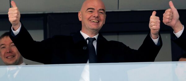 FIFA President Gianni Infantino gestures during a visit to the Luzhniki Stadium, which is under construction for the 2018 World Cup, in Moscow, Russia, April 19, 2016. - Sputnik International