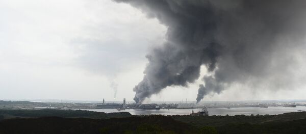 Smoke rises from the explosion site at Mexican national oil company Pemex's Pajaritos petrochemical complex in Coatzacoalcos, Veracruz state, Mexico, April 20, 2016. - Sputnik International