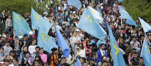 Traditional climb to the peak of the Chatyr-Dag mountain as part of the events commemorating the 71st annivsesary of the Crimean Tatars' deportation. (File) - Sputnik International