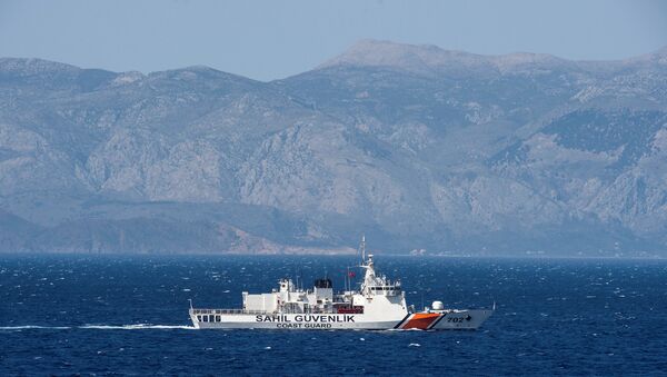 (File) A Turkish coast guard ship patrols in the Aegean Sea, off the Turkish coast, April 20, 2016.  - Sputnik International
