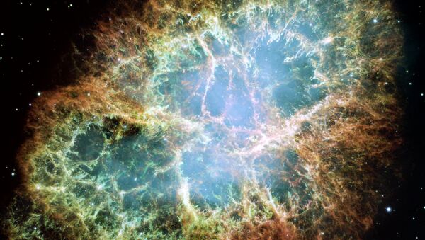 This is a mosaic image-- one of the largest ever taken by NASA's Hubble Space Telescope -- of the Crab Nebula, a six-light-year-wide expanding remnant of a star's supernova explosion. - Sputnik International