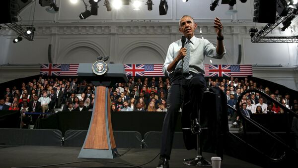 U.S. President Barack Obama speaks during a town hall at the Royal Agricultural Halls in London, Britain April 23, 2016 - Sputnik International