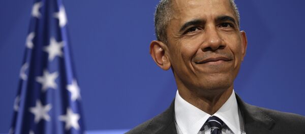 U.S. President Barack Obama smiles during a press conference with German Chancellor Angela Merkel after bilateral talks at Herrenhausen Palace in Hannover, northern Germany, Sunday, April 24, 2016 - Sputnik International