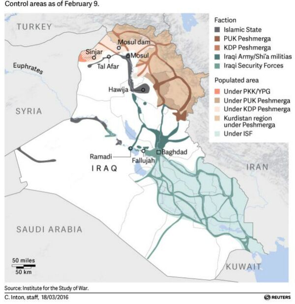 Map of control areas in Iraq  - Sputnik International