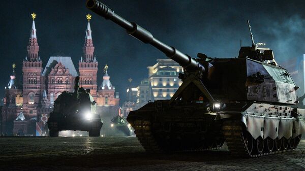 Koalitsiya-SV self-propelled howitzers at a rehearsal of a military parade in Moscow to mark an anniversary of victory over Nazi Germany in the Second World War. File photo. - Sputnik International