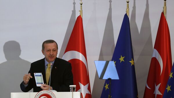 Turkish Prime Minister Recep Tayyip Erdogan speaks after the EU and Turkey signed agreements in Ankara, Turkey (File) - Sputnik International
