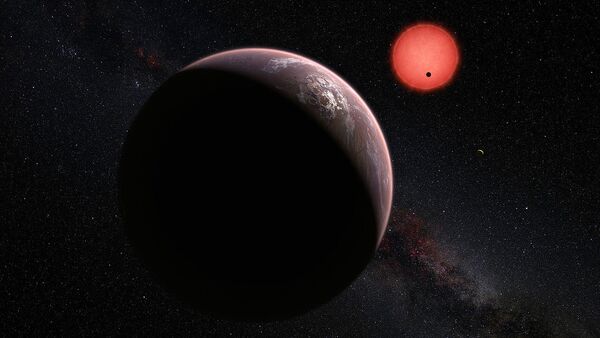 Download original file4000 × 2800 px jpg View in browser  You need to attribute the author  Show me how This artist’s impression shows an imagined view of the three planets orbiting an ultracool dwarf star just 40 light-years from Earth that were discovered using the TRAPPIST telescope at ESO’s La Silla Observatory. - Sputnik International