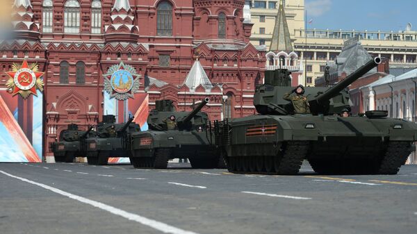 Armata T-14 tanks on Red Square, Moscow during the final practice of the military parade marking the 71st anniversary of the victory in the Great Patriotic War, May 2016. - Sputnik International