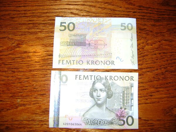 19th-century opera singer Jenny Lind on Swedish 50 krona bill. 19th-century opera singer Jenny Lind on Swedish 50 krona bill. - Sputnik International