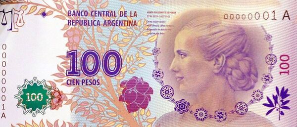 Argentina’s beloved former First Lady Eva Perón – widely known by her nickname “Evita” – appears on the current 100-peso bill. Argentina’s beloved former First Lady Eva Perón – widely known by her nickname “Evita” – appears on the current 100-peso bill. - Sputnik International