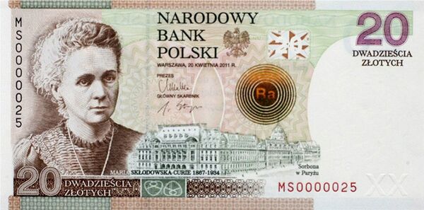 Poland’s 20 zloty note which featured Polish and naturalized-French physicist and chemist Marie Skłodowska Curie. Poland’s 20 zloty note which featured Polish and naturalized-French physicist and chemist Marie Skłodowska Curie. - Sputnik International