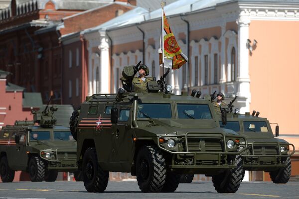 Multipurpose, all-terrain infantry mobility vehicle Tigr showcased during Victory Day parade in Moscow on May 9, 2016. Multipurpose, all-terrain infantry mobility vehicle Tigr showcased during Victory Day parade in Moscow on May 9, 2016. - Sputnik International