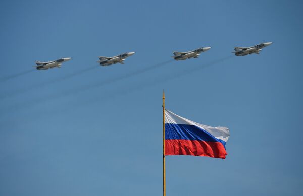 The Su-24 bombers seen flying during the May 9 Victory Day Parade in Moscow The Su-24 bombers seen flying during the May 9 Victory Day Parade in Moscow - Sputnik International