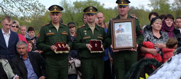 The funeral of Alexander Prokhorenko, a Russian special forces officer killed in action in Syria on March 17. The funeral of Alexander Prokhorenko, a Russian special forces officer killed in action in Syria on March 17. - Sputnik International