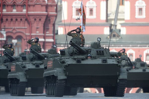 Troops ride BMP-3 infantry fighting vehicles on Red Square, Moscow during the final practice of the military parade marking the 71st anniversary of the victory in the Great Patriotic War Troops ride BMP-3 infantry fighting vehicles on Red Square, Moscow during the final practice of the military parade marking the 71st anniversary of the victory in the Great Patriotic War - Sputnik International