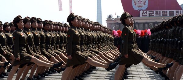 North Korean female soldiers march during a military parade to mark 100 years since the birth of the country's founder Kim Il-Sung in Pyongyang on April 15, 2012 North Korean female soldiers march during a military parade to mark 100 years since the birth of the country's founder Kim Il-Sung in Pyongyang on April 15, 2012 - Sputnik International