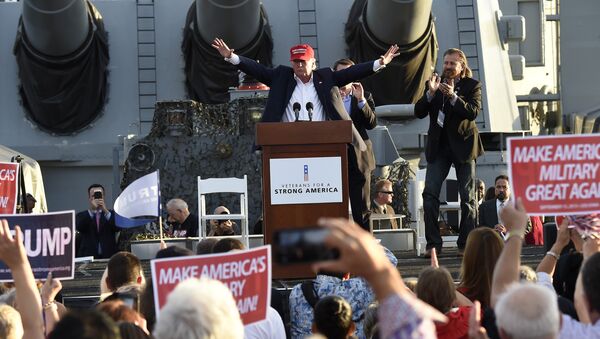 Republican presidential candidate Donald Trump gives a national security speech aboard the World War II Battleship USS Iowa, September 15, 2015, in San Pedro, California - Sputnik International