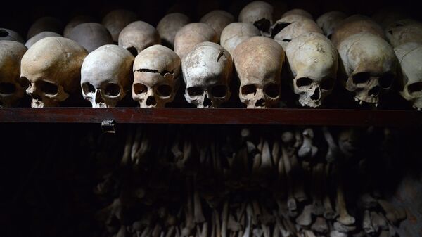This file photo taken on April 04, 2014 shows human skulls preserved exhibited at the Genocide memorial in Nyamata, inside a Catholic church, where thousands were slaughtered during the 1994 genocide in Rwanda. - Sputnik International