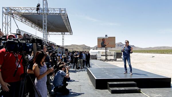 Hyperloop One Co-Founder & Chief Technology Officer Brogan BamBrogan speaks during the first test of the propulsion system at the Hyperloop One Test and Safety site on May 11, 2016 in Las Vegas, Nevada. - Sputnik International