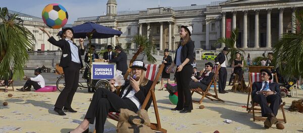 London's Trafalgar Square transformed into an interactive, tropical tax haven by Oxfam, Action Aid and Christian Aid. / London's Trafalgar Square transformed into an interactive, tropical tax haven by Oxfam, Action Aid and Christian Aid. / - Sputnik International