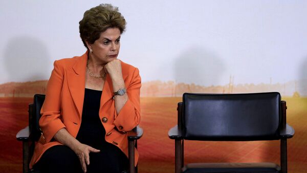 Brazil's President Dilma Rousseff reacts during a launch ceremony of Agricultural and Livestock Plan for 2016/2017, at the Planalto Palace in Brasilia, Brazil - Sputnik International